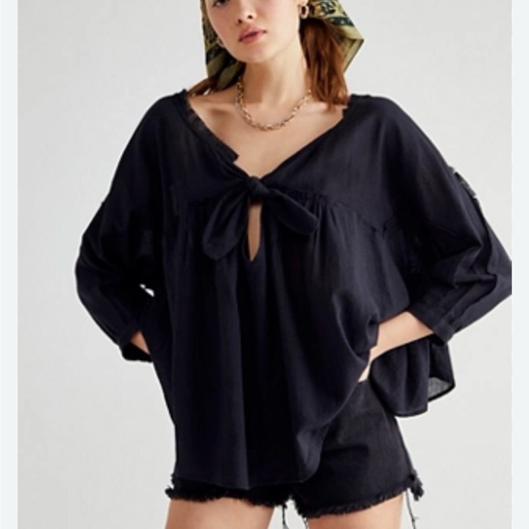 Free People Tops - Free People Relaxed Tie-Front Black Women's Top